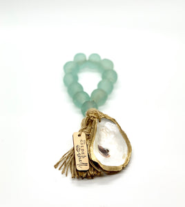 The Gilded Shell  -  Tide Pool - 18k Gold Gilded Oyster Shell - Aqua Sea Glass -Product -1