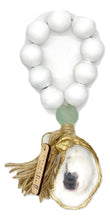 Load image into Gallery viewer, The Gilded Shell - Boho -  Tide Pool - 18k Gold Gilded Oyster Shell - Solid White with Aqua Sea Glass -Product -1