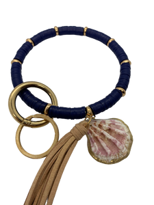 Key Chain Bangle Bracelet with Scallop Shell