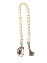 Load image into Gallery viewer, The Gilded Shell - Hospitality Beads - Wooden Beads - Nude Beach Coastline - Aqua Marine Sea Glass - 18k Gold Gilded Oyster Shell - Product -1