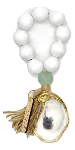 The Gilded Shell - Boho -  Tide Pool - 18k Gold Gilded Oyster Shell - Solid White with Aqua Sea Glass -Product -1
